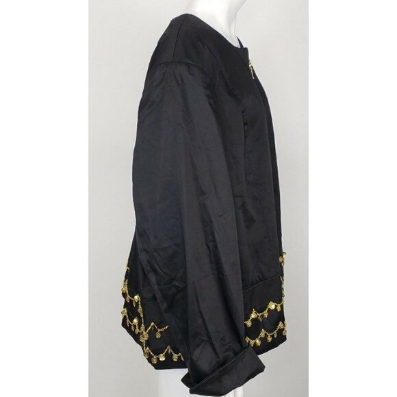 NEW Victor Costa Occasion Jacket 3X QVC Black with Gold Coins Chains Plus Size - Picture 2 of 6